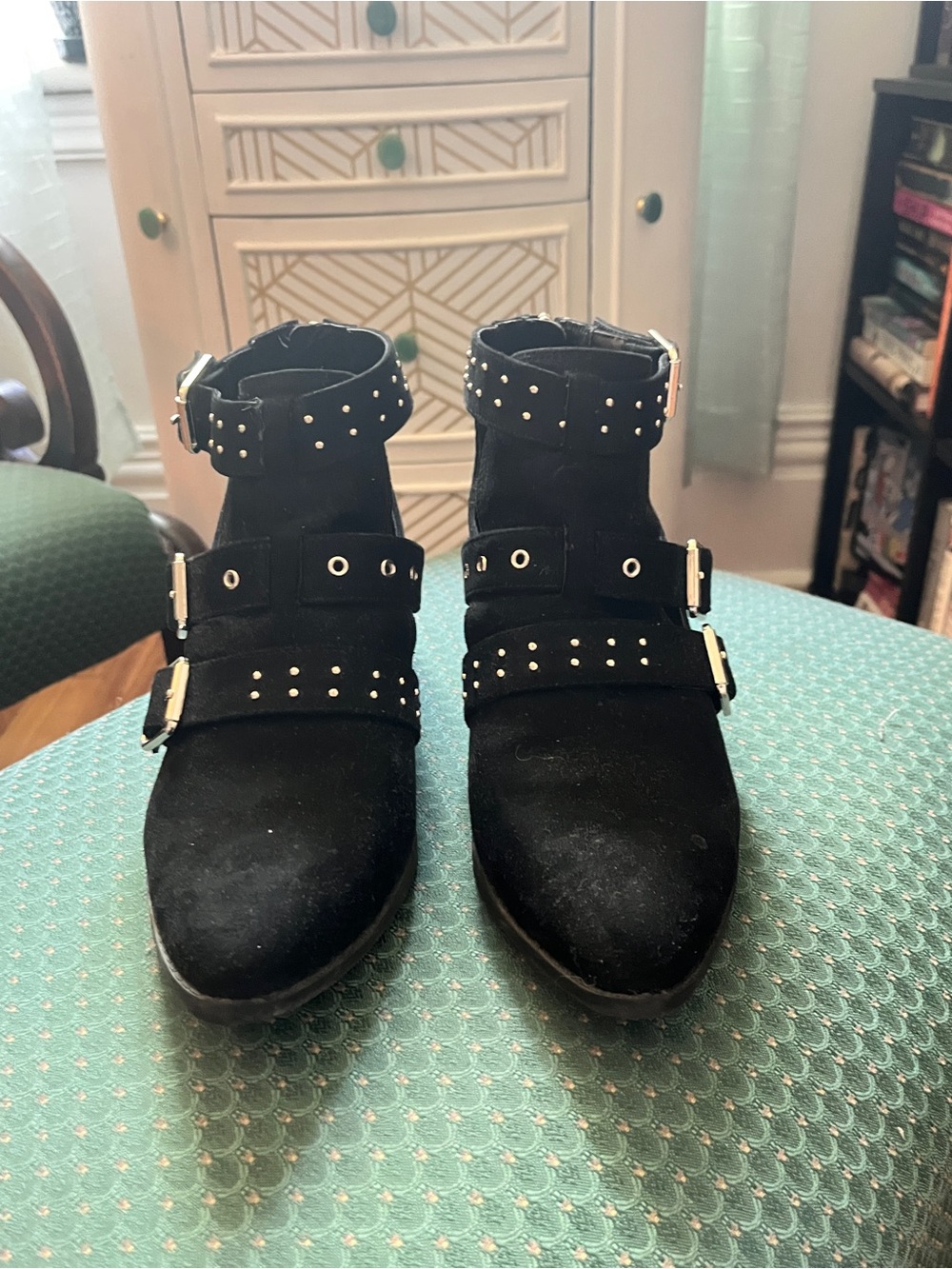 Call It Spring Black Studded Buckle Ankle Booties